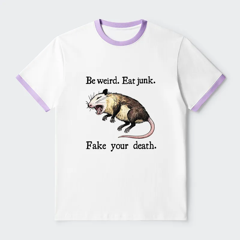 Tokyo-Tiger Possum Playing Dead Funny Contrast Trim T-Shirt