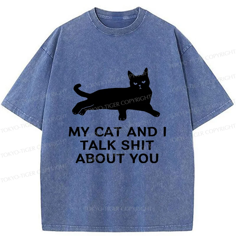 Tokyo-Tiger Gossiping Black Cat Washed T-Shirt