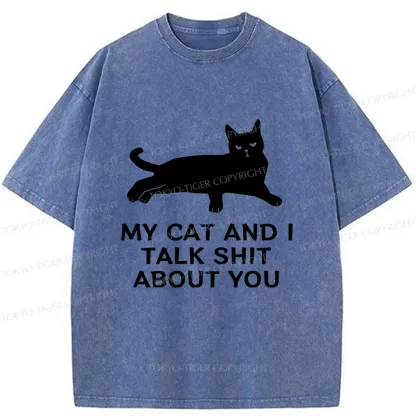 Tokyo-Tiger Gossiping Black Cat Washed T-Shirt