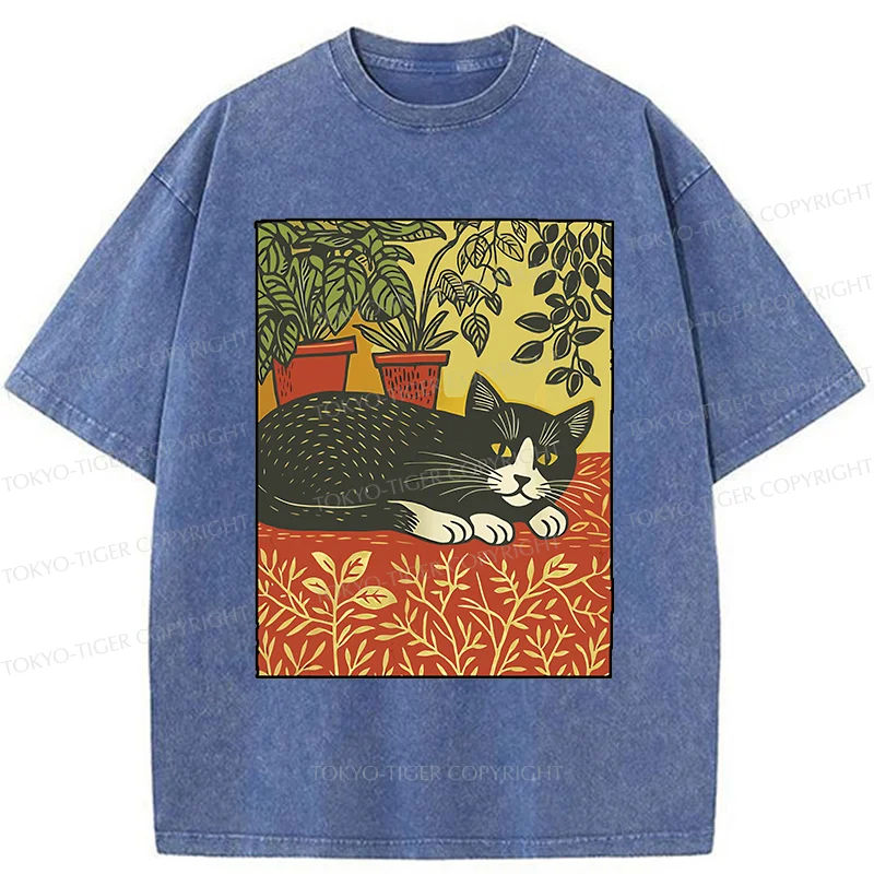 Tokyo-Tiger Napping Cat Washed T-Shirt