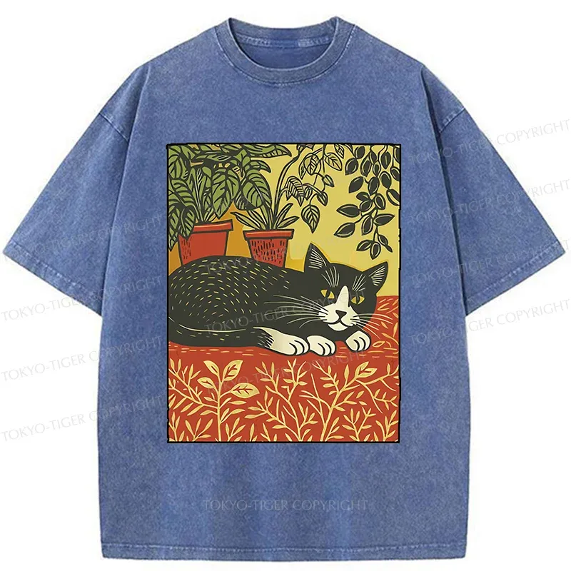Tokyo-Tiger Napping Cat Washed T-Shirt