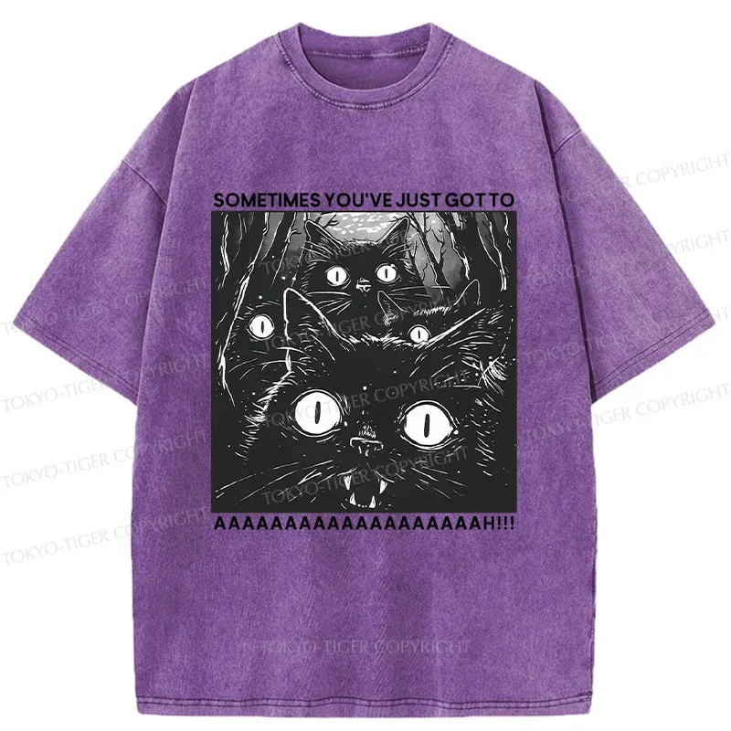 Tokyo-Tiger Screaming Black Cats Washed T-Shirt