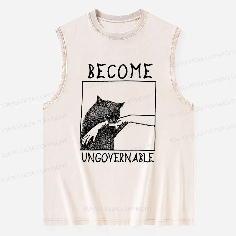 Tokyo-Tiger Cat Biting Arm Washed Tank