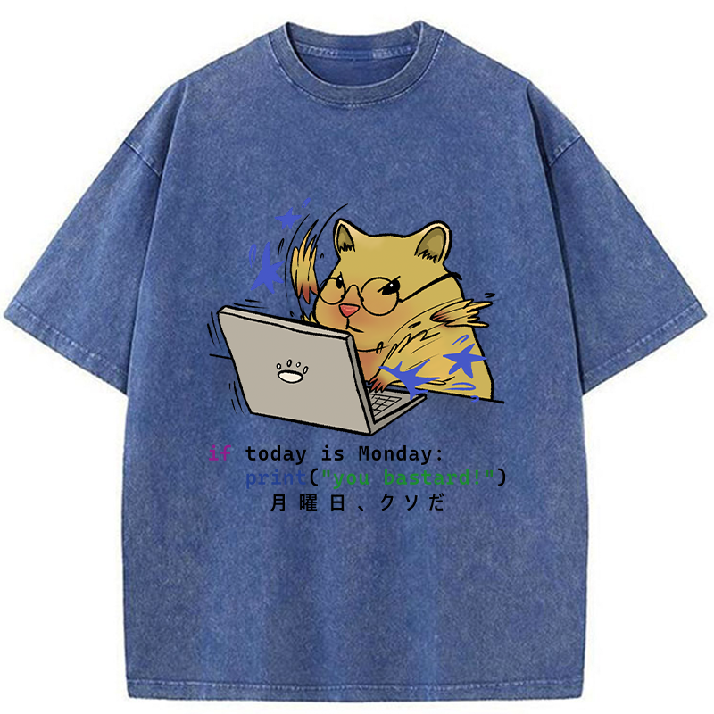 Tokyo-Tiger Funny Programmer Hamster Washed T-Shirt