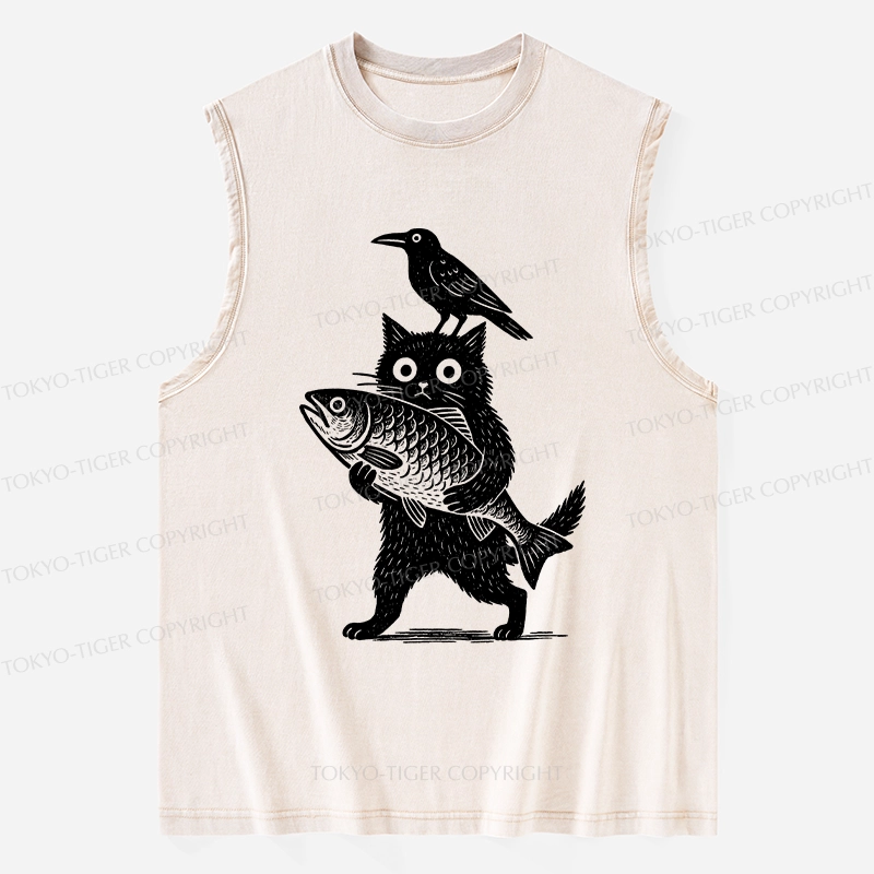 Tokyo-Tiger Black Animals Funny Washed Tank