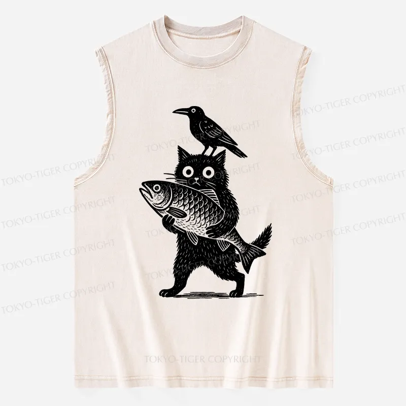 Tokyo-Tiger Black Animals Funny Washed Tank