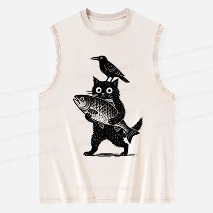 Tokyo-Tiger Black Animals Funny Washed Tank