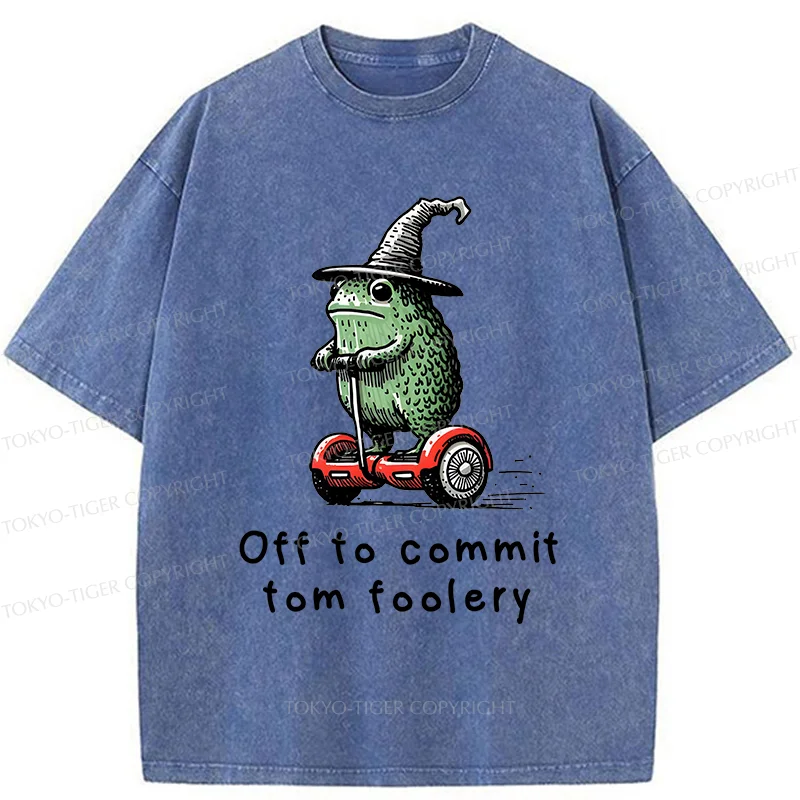 Tokyo-Tiger Frog Riding A Balance Scooter Washed T-Shirt