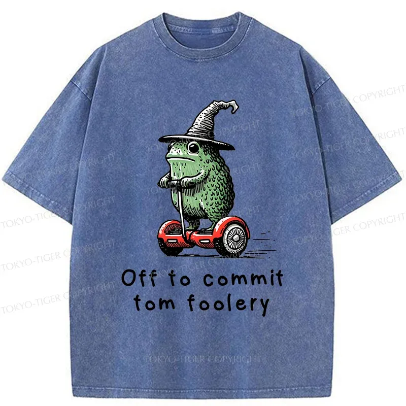 Tokyo-Tiger Frog Riding A Balance Scooter Washed T-Shirt