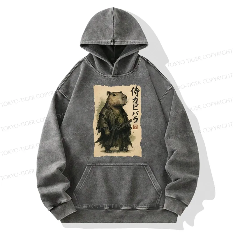 Tokyo-Tiger Capybara Samurai Washed Hoodie