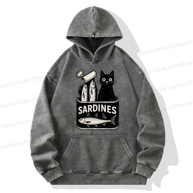 Tokyo-Tiger Cat And Canned Fish Washed Hoodie