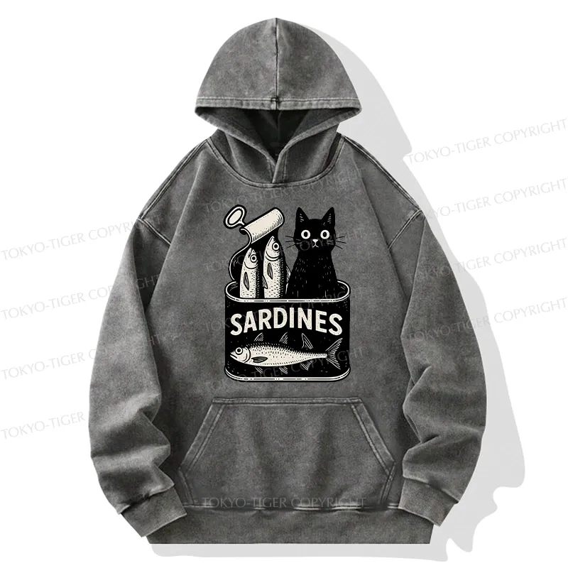 Tokyo-Tiger Cat And Canned Fish Washed Hoodie