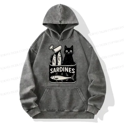 Tokyo-Tiger Cat And Canned Fish Washed Hoodie