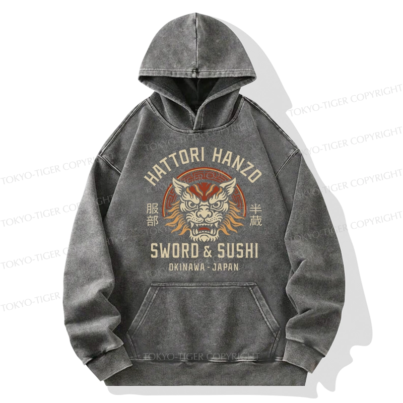Tokyo-Tiger Hattori Lion Japanese Samurai Washed Hoodie