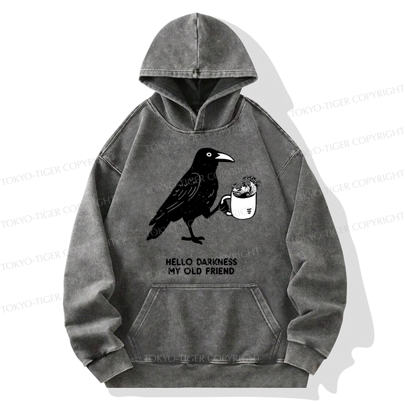 Tokyo-Tiger Crow Drinking Black Coffee Funny Washed Hoodie