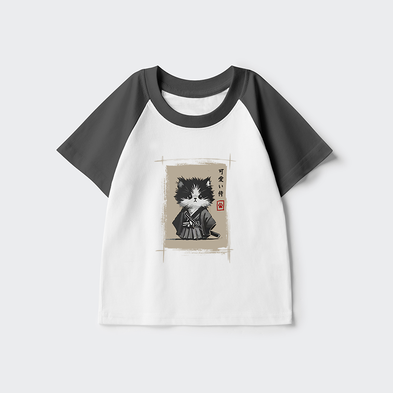 Tokyo-Tiger Kitten Samurai Kids Raglan T-shirt