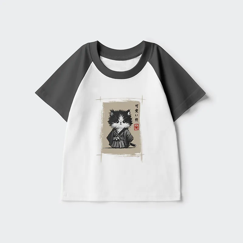 Tokyo-Tiger Kitten Samurai Kids Raglan T-shirt