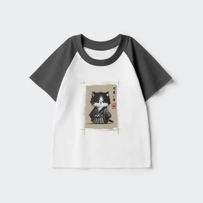 Tokyo-Tiger Kitten Samurai Kids Raglan T-shirt