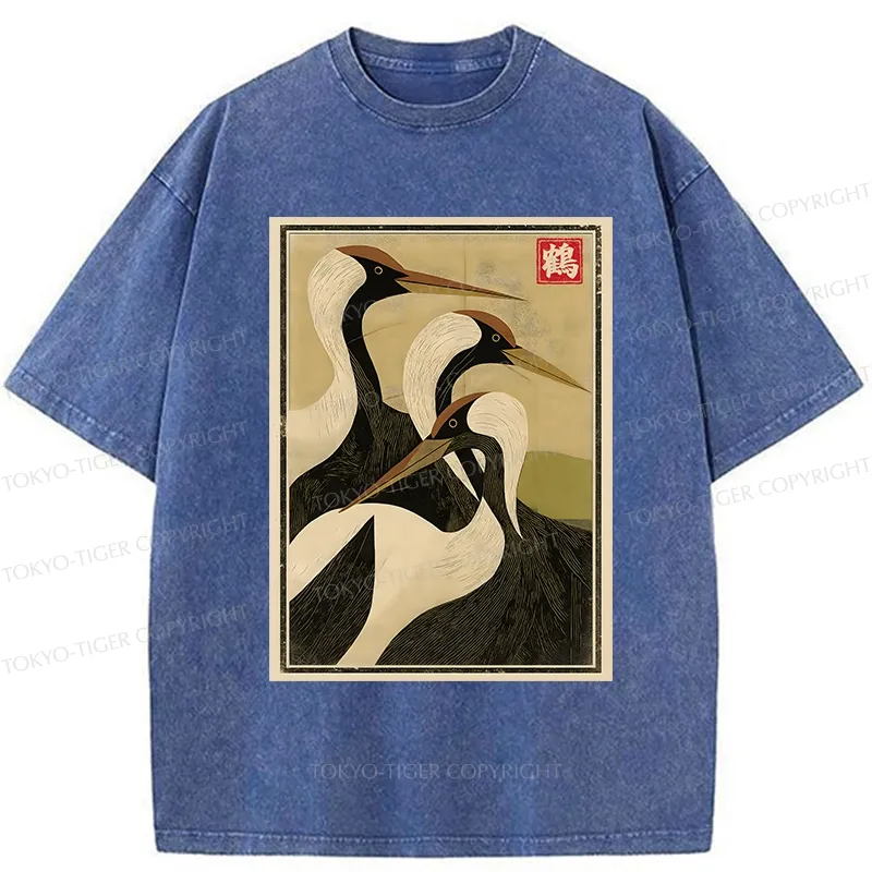 Tokyo-Tiger Japanese Crane Vintage Washed T-Shirt