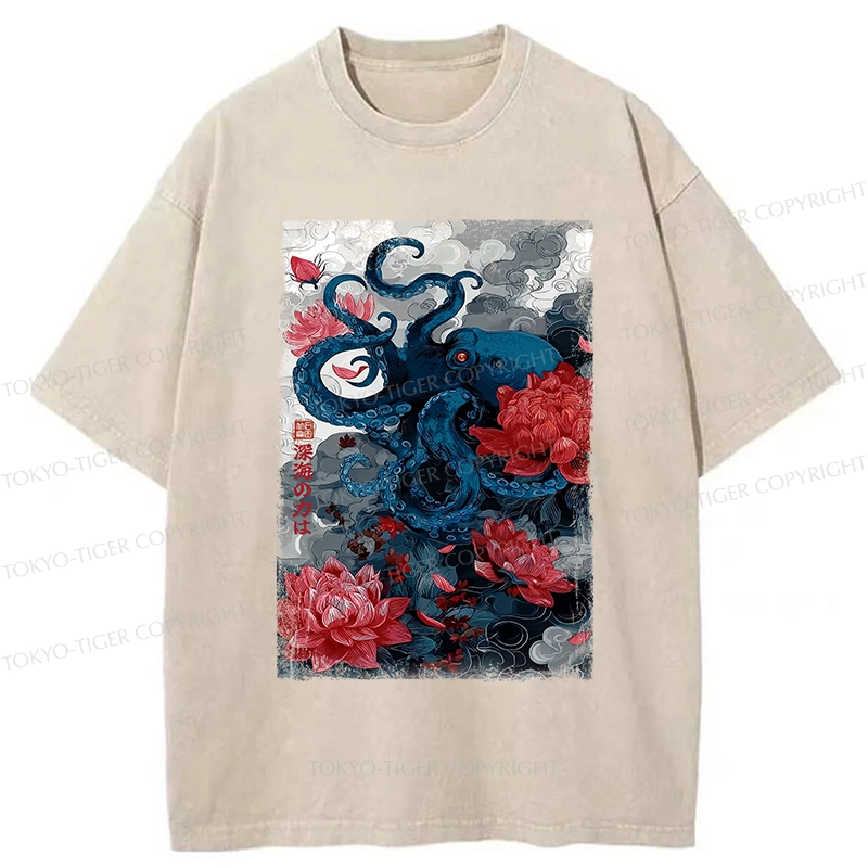 Tokyo-Tiger Deep Sea Retro Octopus Washed T-Shirt