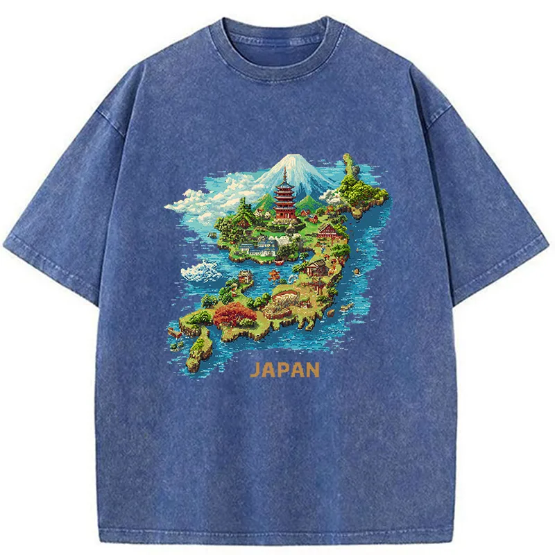 Tokyo-Tiger Funny Japanese Map Washed T-Shirt