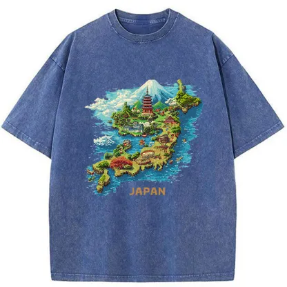 Tokyo-Tiger Funny Japanese Map Washed T-Shirt