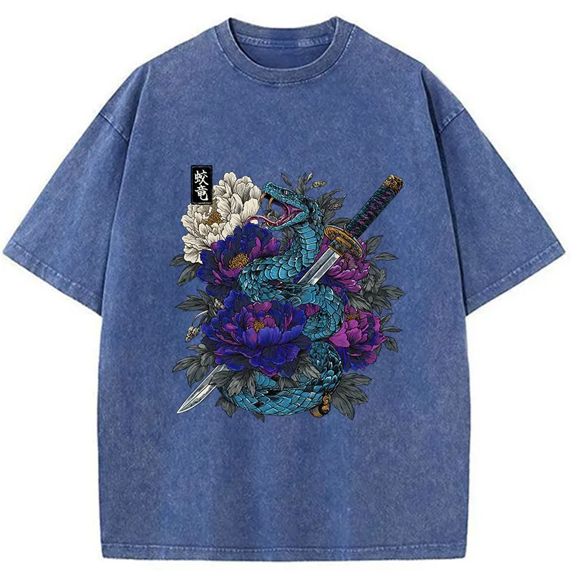 Tokyo-Tiger Snake Katana Japanese Washed T-Shirt