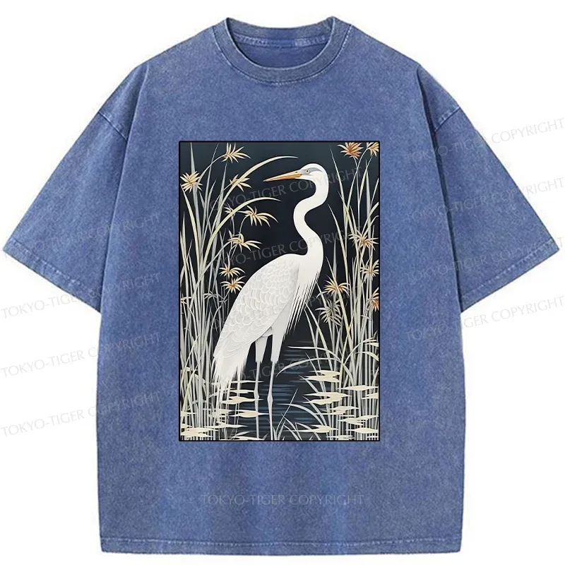 Tokyo-Tiger Cranes By The River Washed T-Shirt
