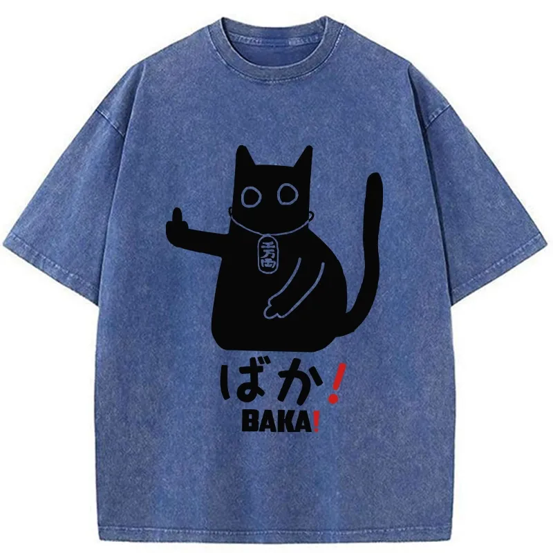 Tokyo-Tiger Japanese Baka Cat Washed T-Shirt