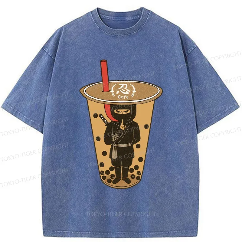 Tokyo-Tiger Ninja Lurking In Milk Tea Washed T-Shirt
