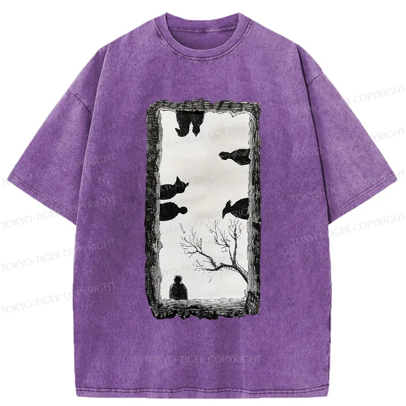 Tokyo-Tiger Cats Watching You Washed T-Shirt