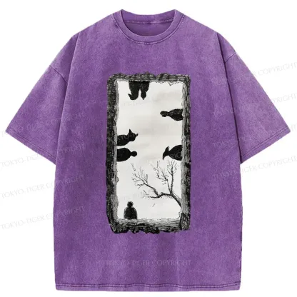 Tokyo-Tiger Cats Watching You Washed T-Shirt