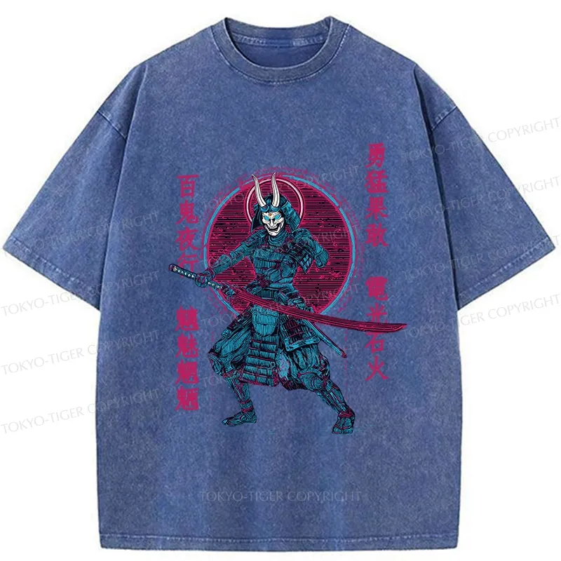 Tokyo-Tiger Japanese Oni Samurai Washed T-Shirt