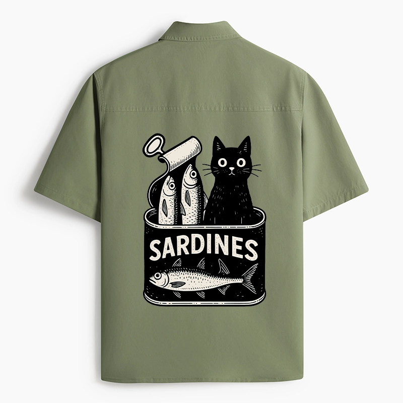Tokyo-Tiger Cat And Canned Fish Work Shirt