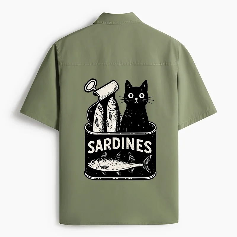 Tokyo-Tiger Cat And Canned Fish Work Shirt