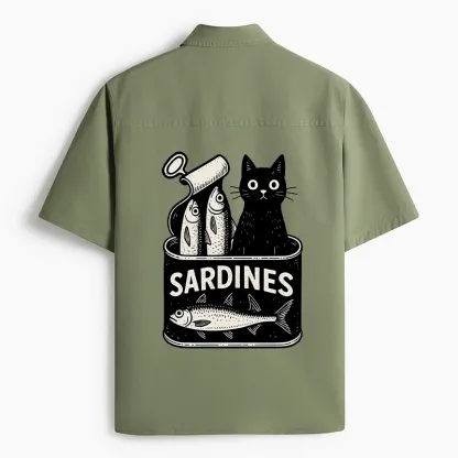 Tokyo-Tiger Cat And Canned Fish Work Shirt