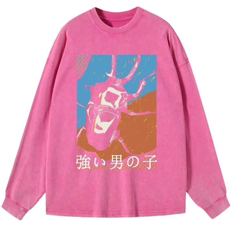 Tokyo-Tiger Strong Beetle Japanese Washed Long Sleeve T-Shirt