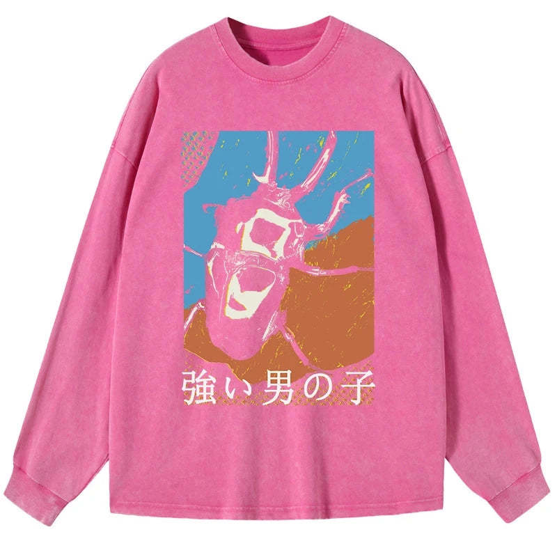 Tokyo-Tiger Strong Beetle Japanese Washed Long Sleeve T-Shirt Sale