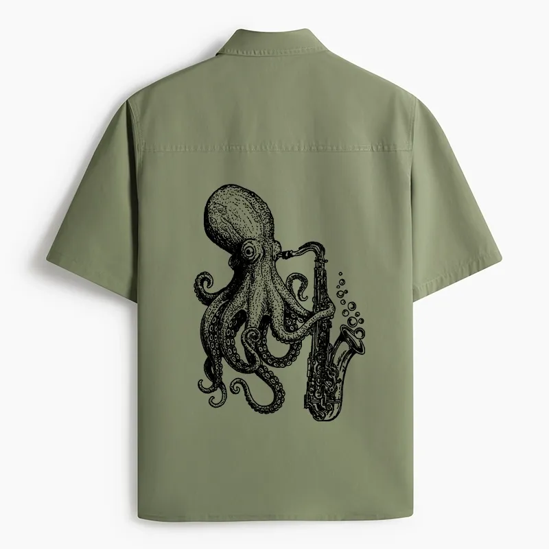 Tokyo-Tiger Octopus Playing Saxophone Work Shirt