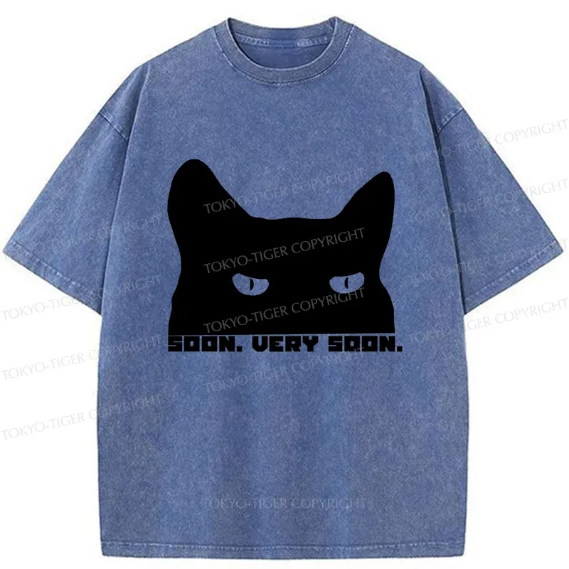 Tokyo-Tiger Cat Watching From Behind Washed T-Shirt