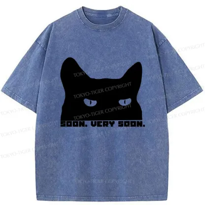 Tokyo-Tiger Cat Watching From Behind Washed T-Shirt