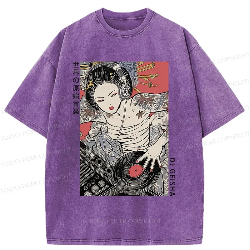 Tokyo-Tiger Geisha DJ Funny Washed T-Shirt