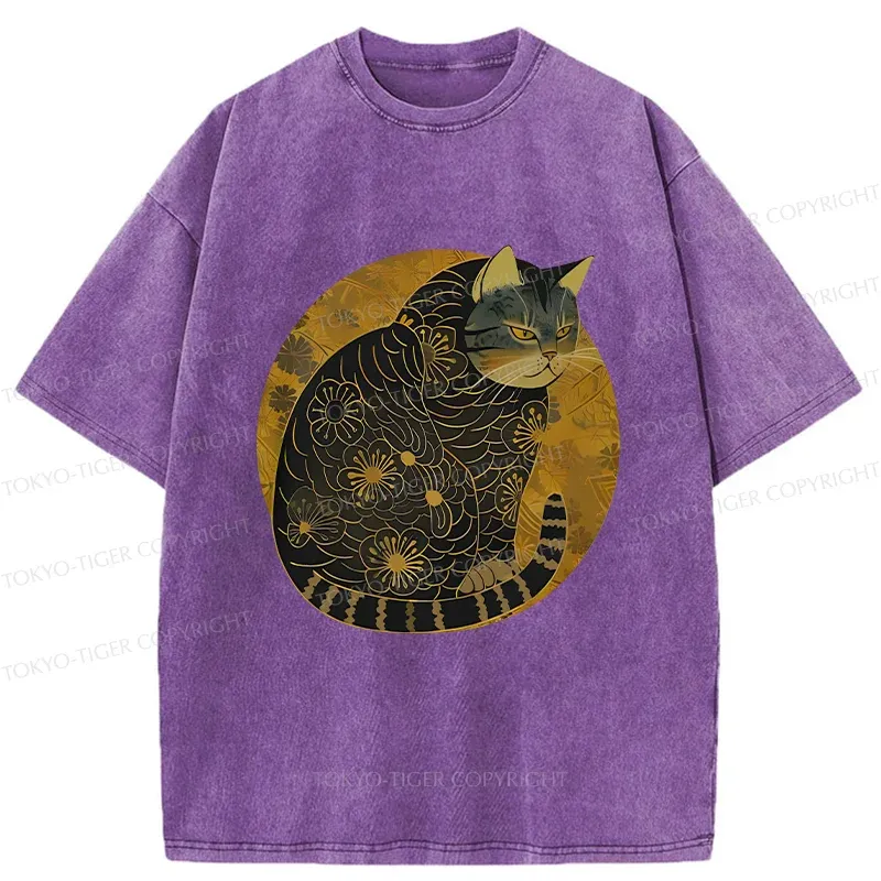 Tokyo-Tiger Japanese Retro Cat Washed T-Shirt