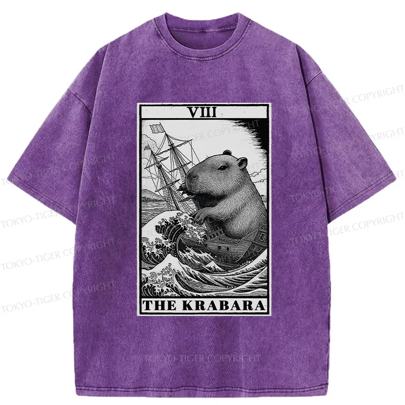 Tokyo-Tiger Capybara Destroyers In The Waves Washed T-Shirt