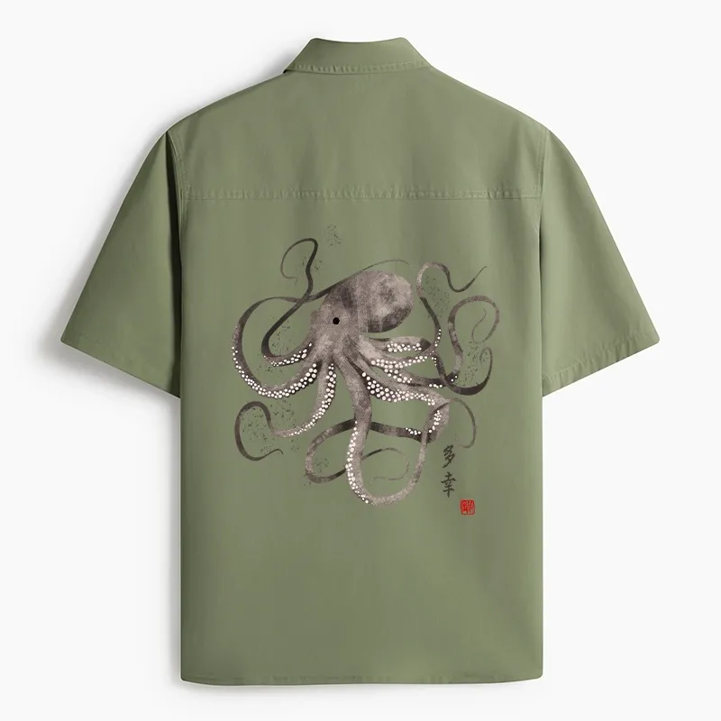 Tokyo-Tiger Octopus Japanese Calligraphy Work Shirt