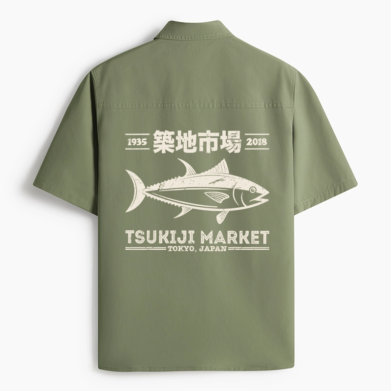 Tokyo-Tiger Retro Tsukiji Fish Market Streetwear Tokyo Work Shirt