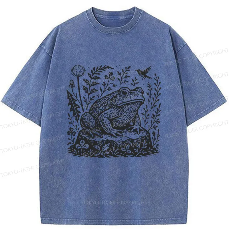 Tokyo-Tiger Frog In The Grass Washed T-Shirt