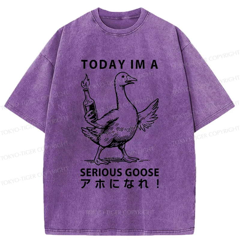 Tokyo-Tiger Goose Holding A Fuel Bottle Washed T-Shirt