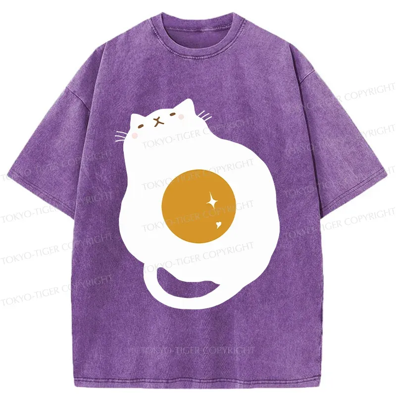 Tokyo-Tiger Fried Egg Cat Washed T-Shirt