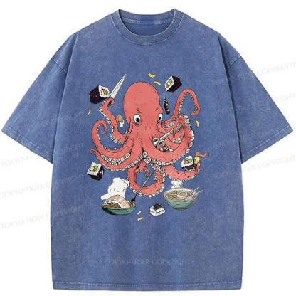 Tokyo-Tiger Octopus Chef Washed T-Shirt